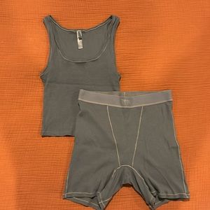 Skims Cotton Rib Set in Kyanite Size Large. Includes Tank and Boxer Shorts